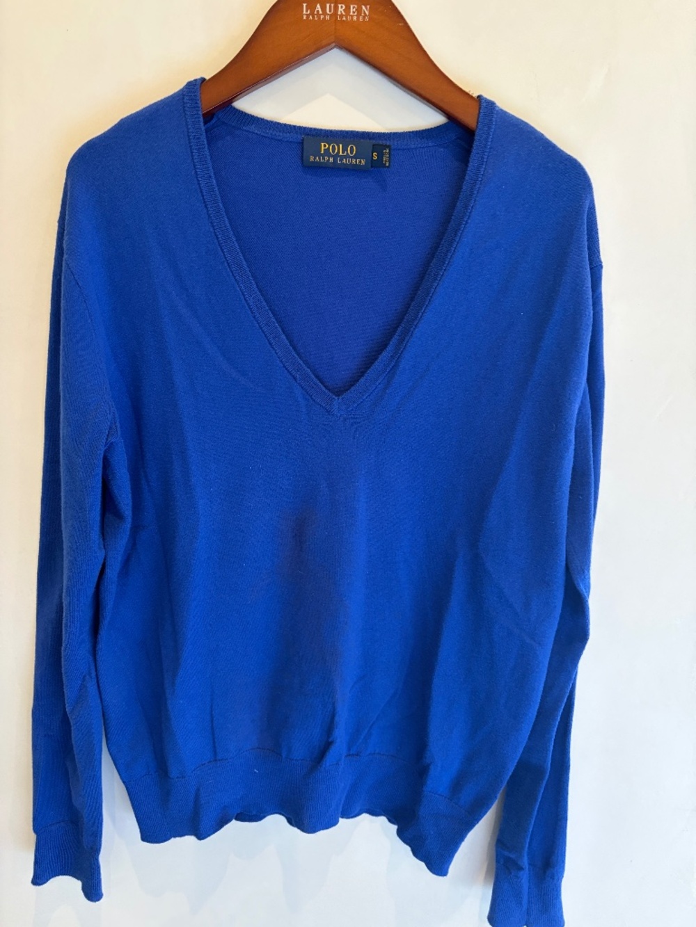 Polo Ralph Lauren Long Sleeve V Neck Pull Over Sweater Size Small - Cobalt